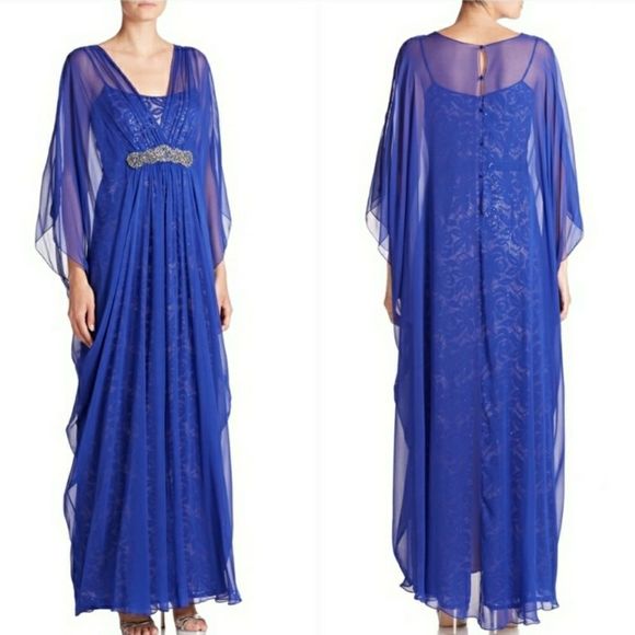 TeryJon Embellished Lace Georgette Gown - Blue - Picture 3 of 8